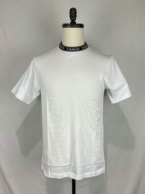 NWT Tango Hotel Brand Mens White Jacquard Mock Neck Collar T-Shirt Sz Small